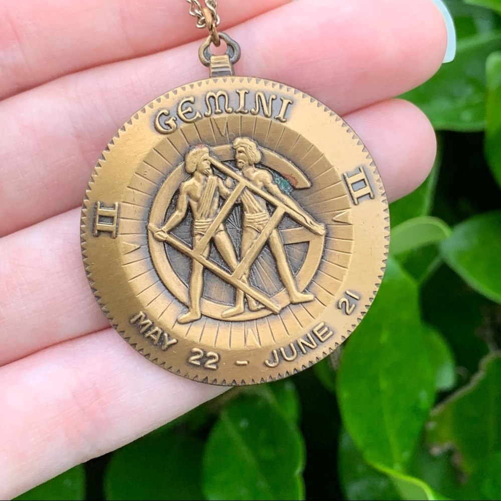 Vintage Rare Gemini Zodiac Heavy Pendant Necklace